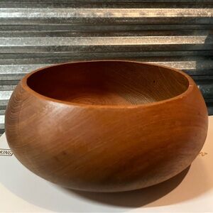 Vintage MCM Teak Hand Carved Solid Wood Large Serving Bowl Table Decor Catchall